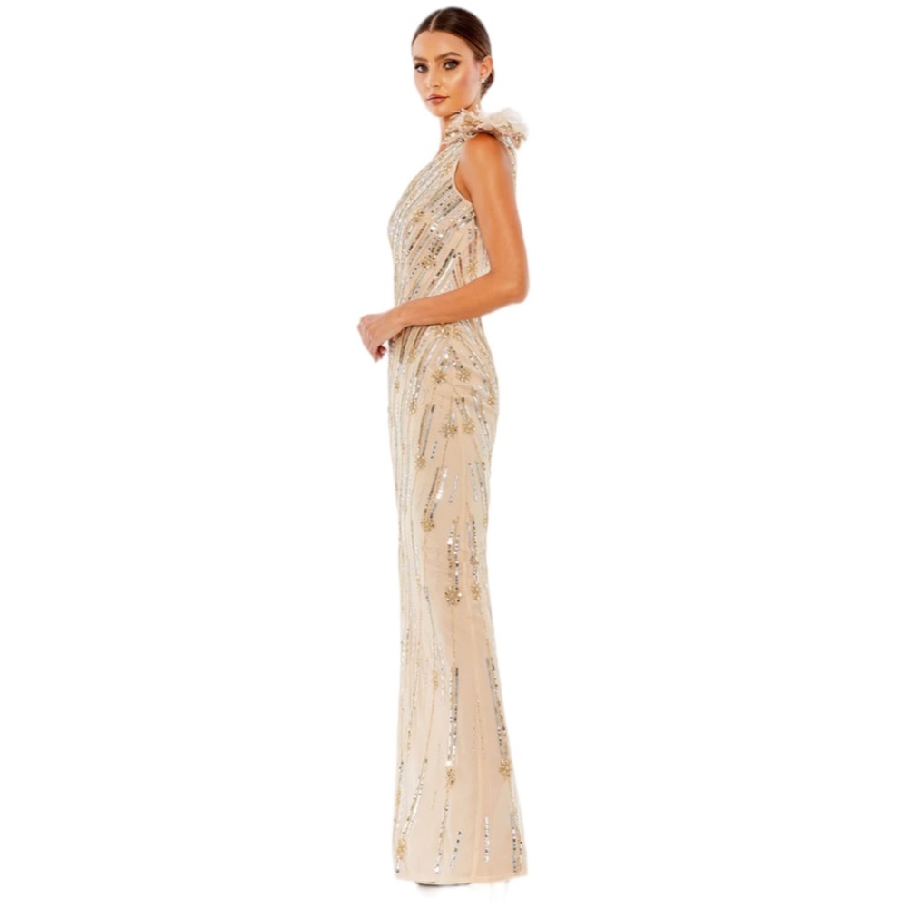 Mac Duggal Sequin One Shoulder with Floral Embellishment Formal Gown Size 14 NWT - Picture 3 of 12